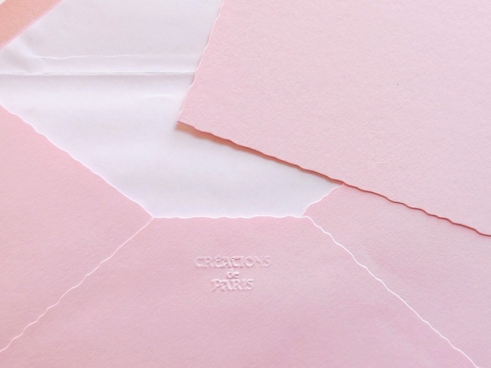 10 Solid Pink Thick Note Cards + Envelopes (High Quality) Deckled Made in Italy
