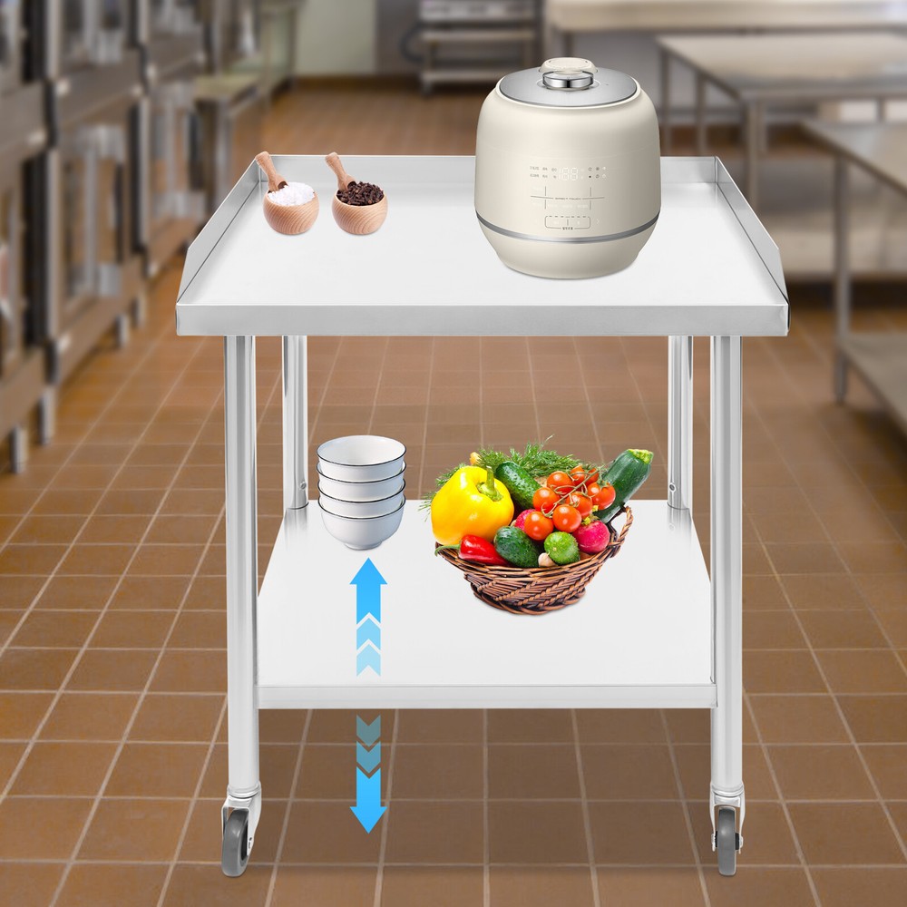 2-tier Work Table, Stainless Steel Work Table, Commercial Prep Table with Wheels