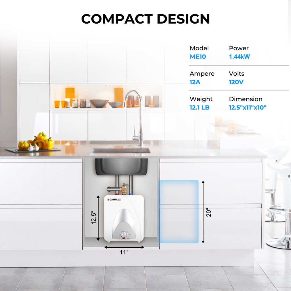 Camplux 4/6 Gallon Electric Mini-Tank Water Heater Compact Kitchen Under Sink RV