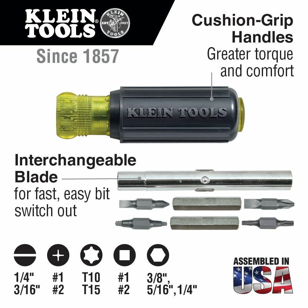 Klein Tools 32500 Multi-Bit Screwdriver / Nut Driver, 11-in-1