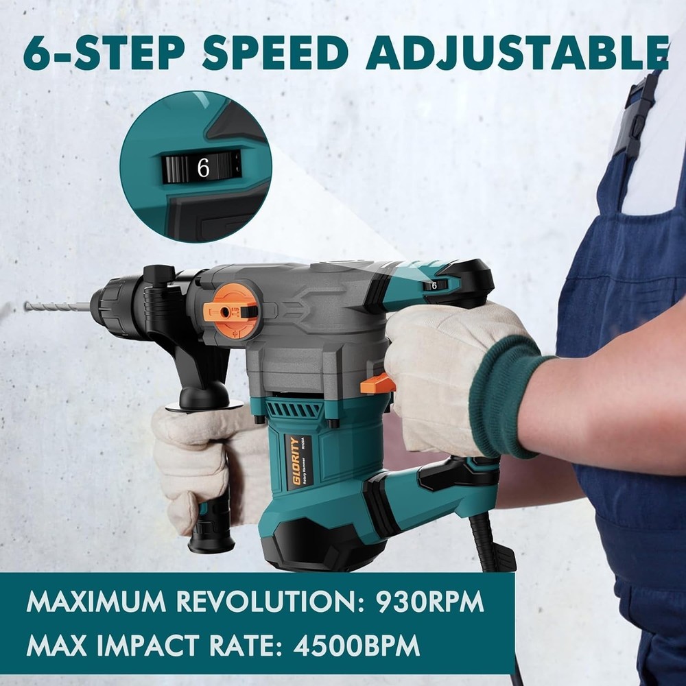 Heavy Duty Rotary Hammer Drill 13 Amp SDS-Plus 4 Functions Variable Speed