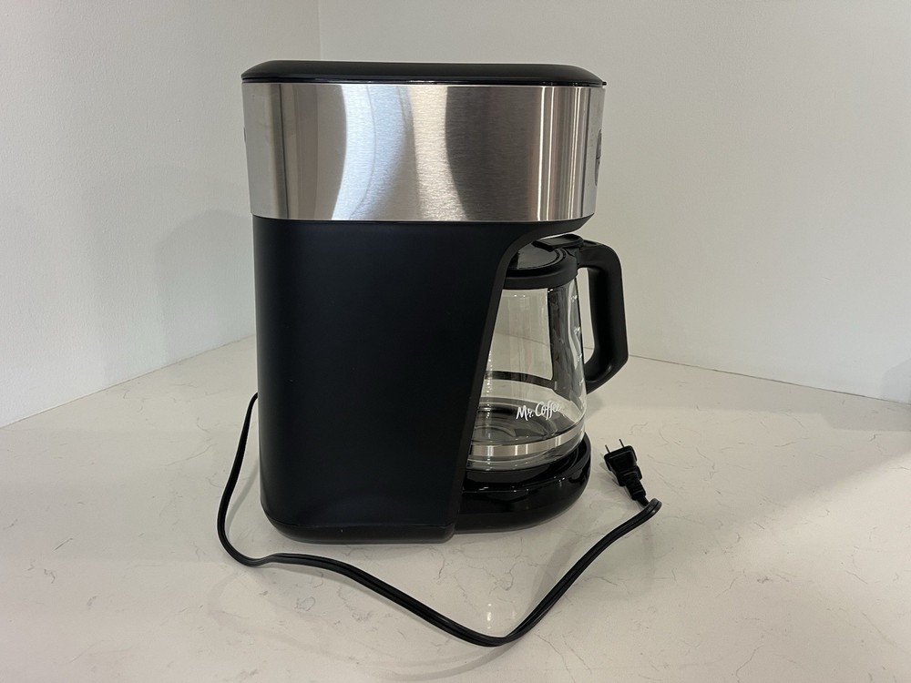 Mr. Coffee 12-Cup Programmable Filter Coffee Machine Black Silver Glass Carafe