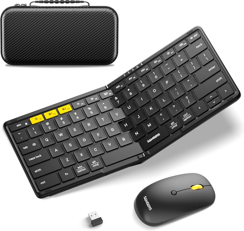 Foldable Keyboard and Mouse, Samsers KM08 Folding Bluetooth Keyboard Mouse Combo