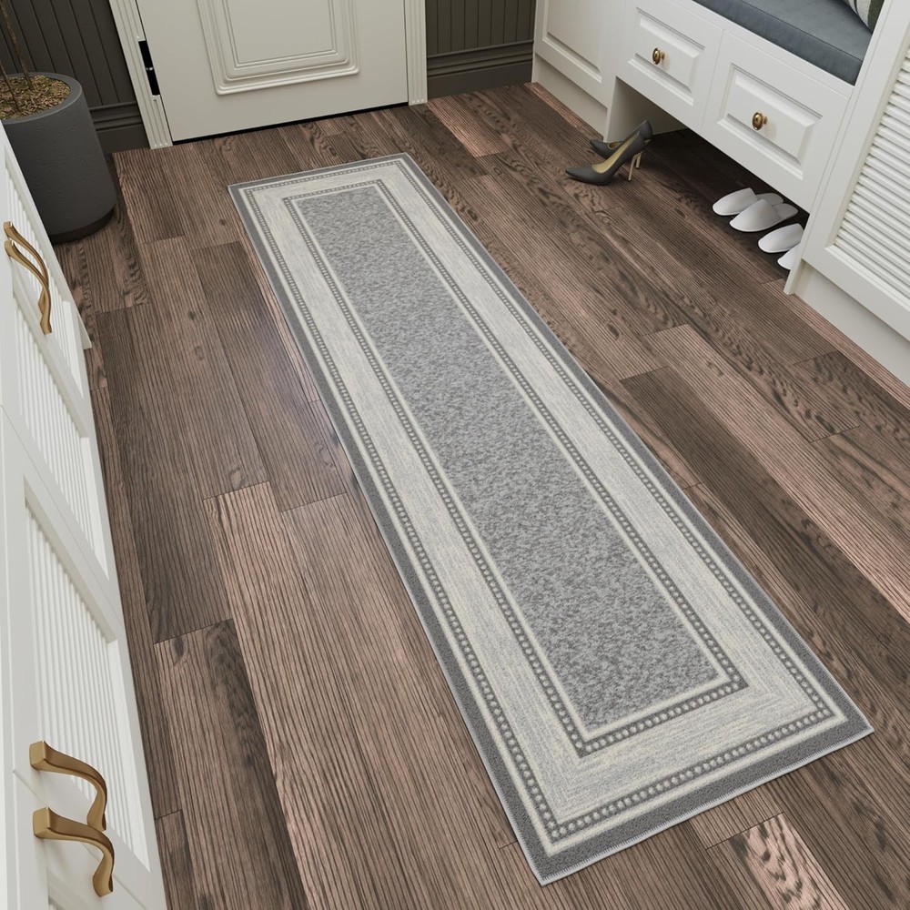 Ottomanson Machine Runner - 1'10" x 7', Border Light Grey