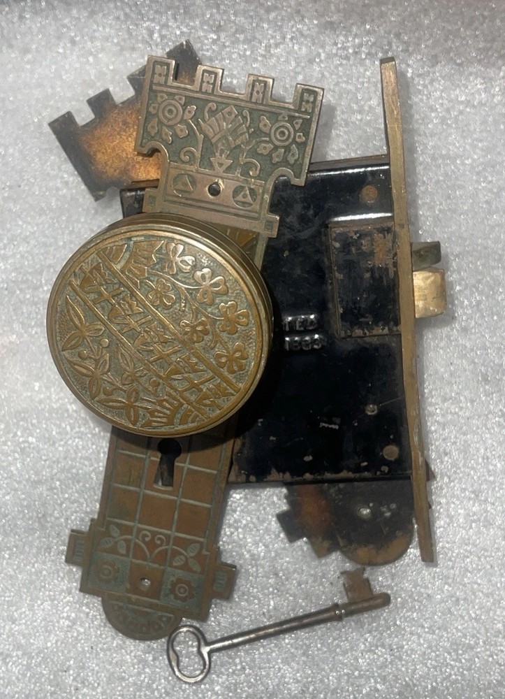 Antique Mortise Lock & Key, Door Knobs, Backplates, by Corbin