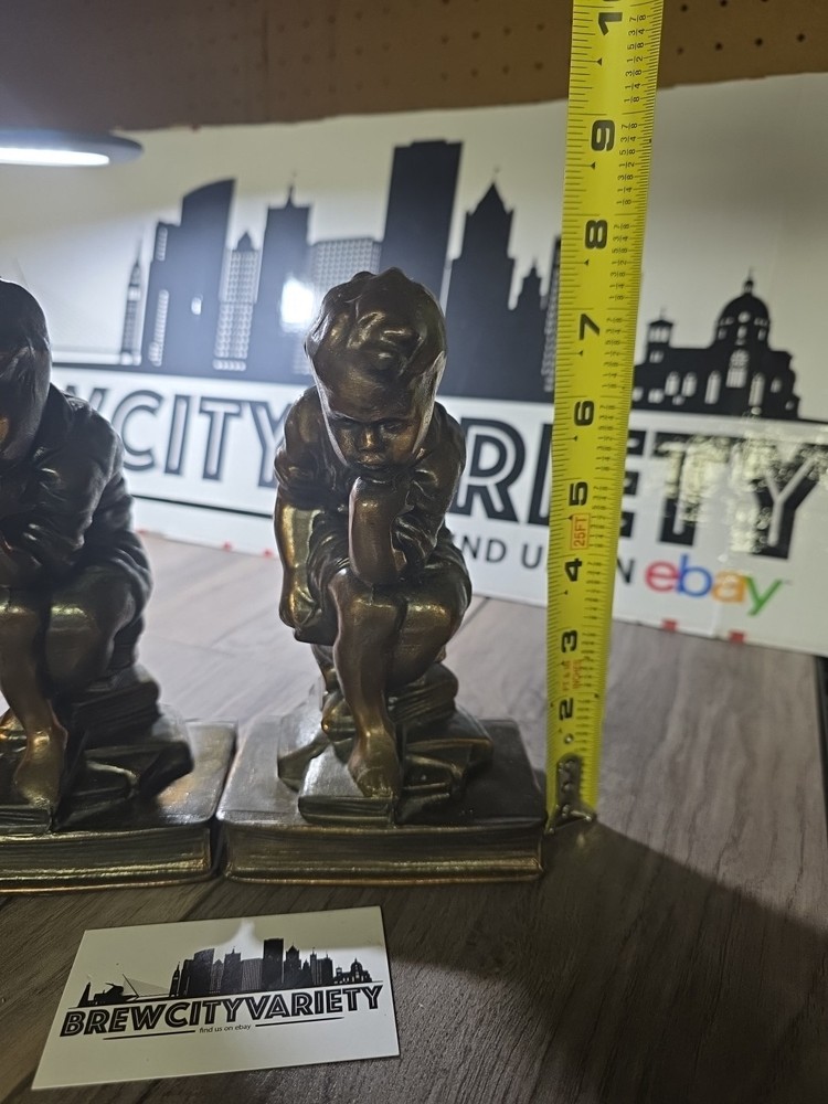 Metal bronze young boy Thinkers Bookends