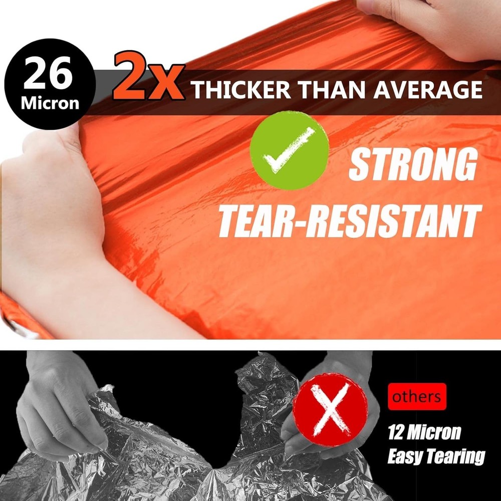 Emergency Blanket 2-Pack, Extra-Thick Extra-Large Space Blankets with Whistle...