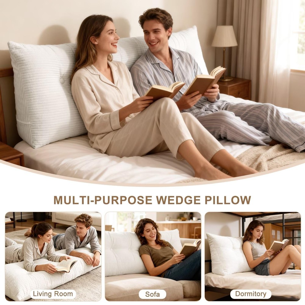 Wedge Pillow Headboard Twin/Twin XL Triangular Bed Wedge Pillow for Headboard...
