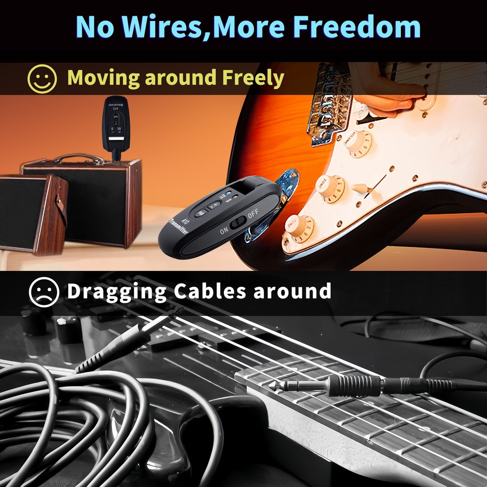 Wireless System Built-in Rechargeable Transmitter Receiver for Electric Guitar