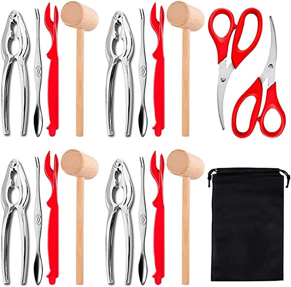 19PCs Seafood Tools Set Nut Cracker Set includes 4 Crab Crackers 4 Forks