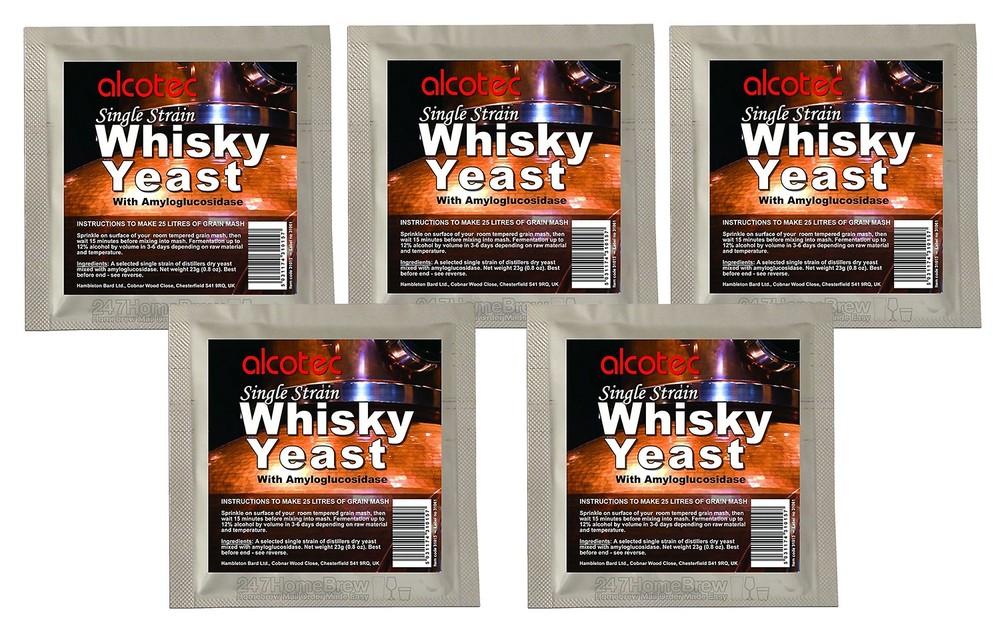 5x Alcotec Single Strain Whisky Yeast Makes 25L Grain Whiskey Mash Homebrew Wash