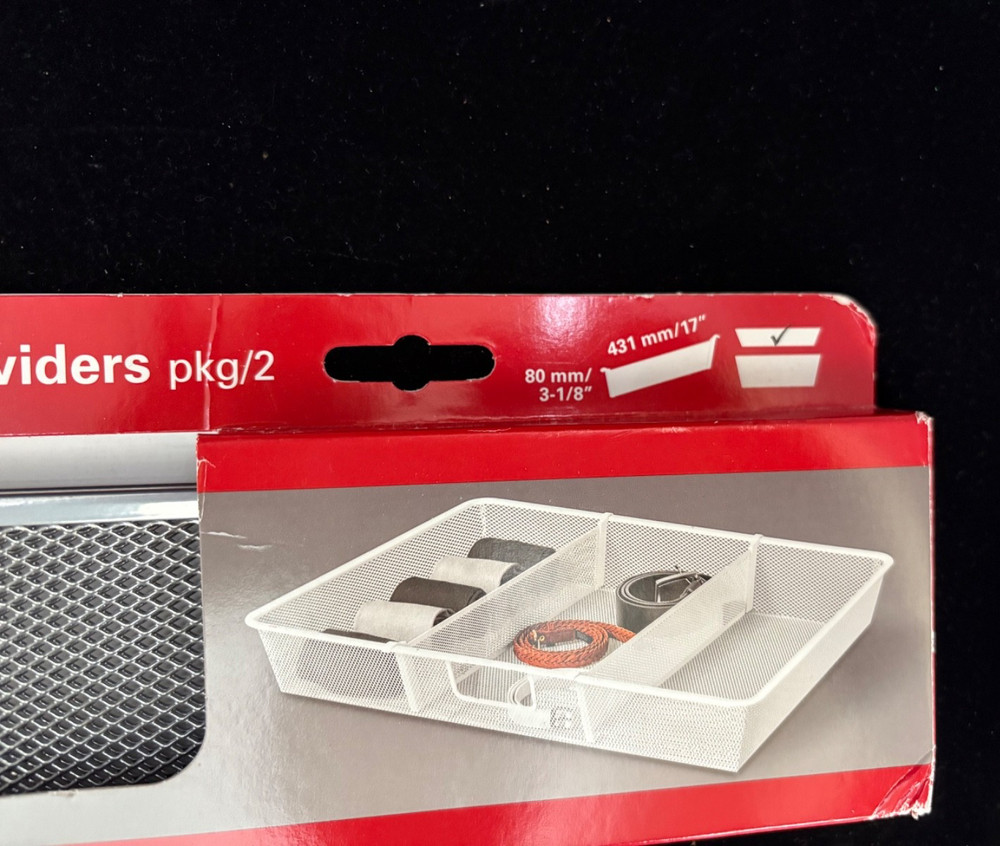 Elfa 17"-3 1/8" 2-Runner Mesh Drawer Divider Platinum Pkg/2