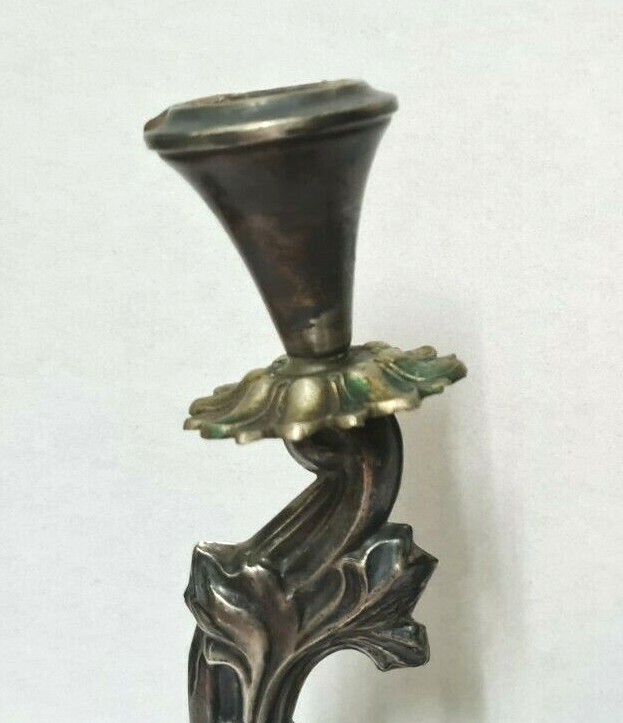pair of decorated silver candlesticks Signed 800