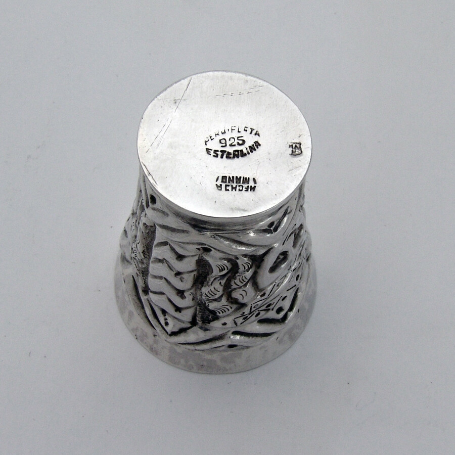 Peruvian Silver Large Beaker Shots Set Repousse Patterns 1930