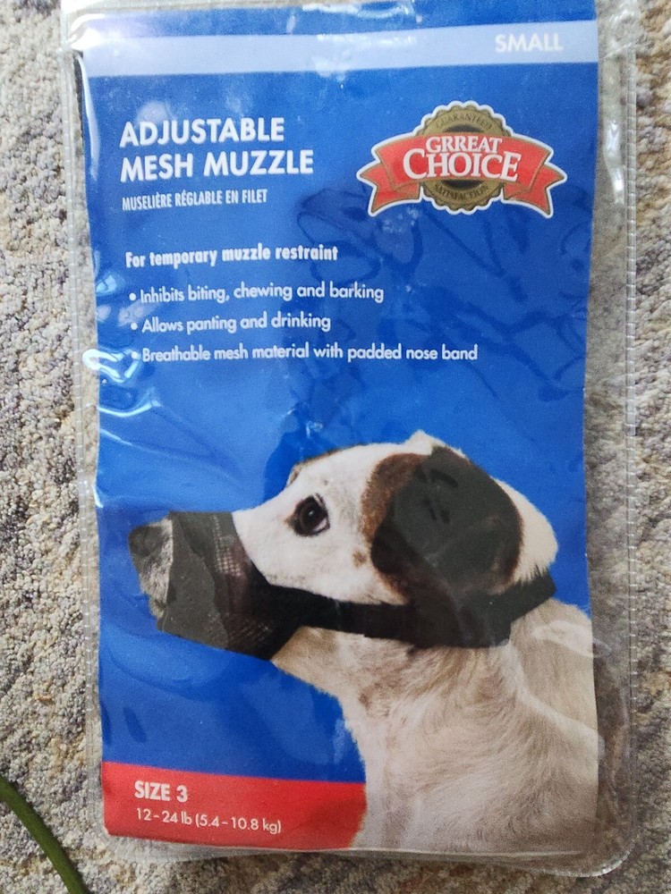 Great Choice  Dog Muzzle Adjustable Mesh Small Size 3 12-24 Lbs New Unopened