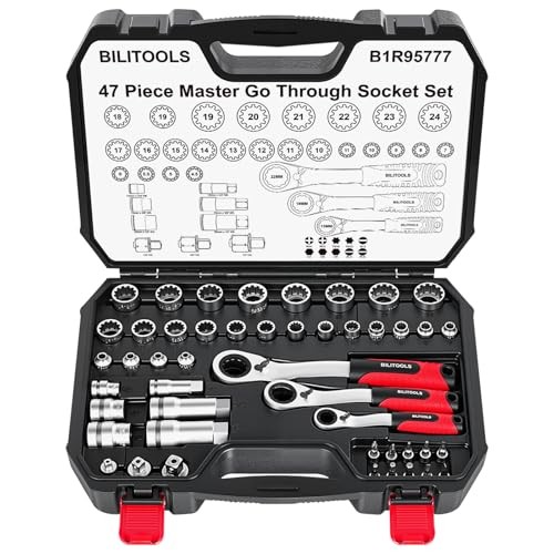 47 PCS Pass Through Socket Set with 1/4" & 47-Piece Pass Through Socket Set