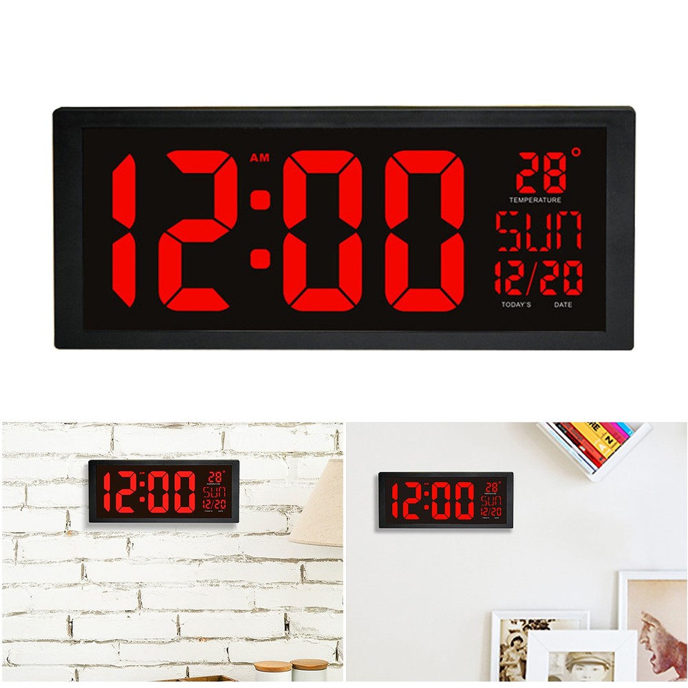 Digital Wall Clock Large Display with Time Date Temperature LED Digital