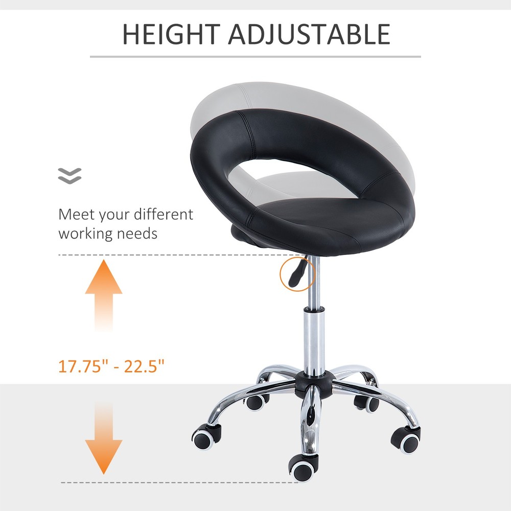 Crescent Rolling Salon Stool with Adjustable Height, Breathable Open Back