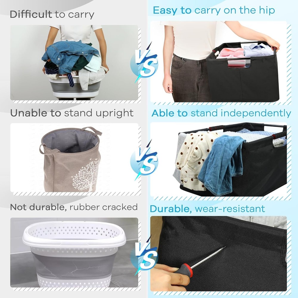 Large Laundry Basket with handle 2 Pack, Laundry Room Organization, 64L Freestan