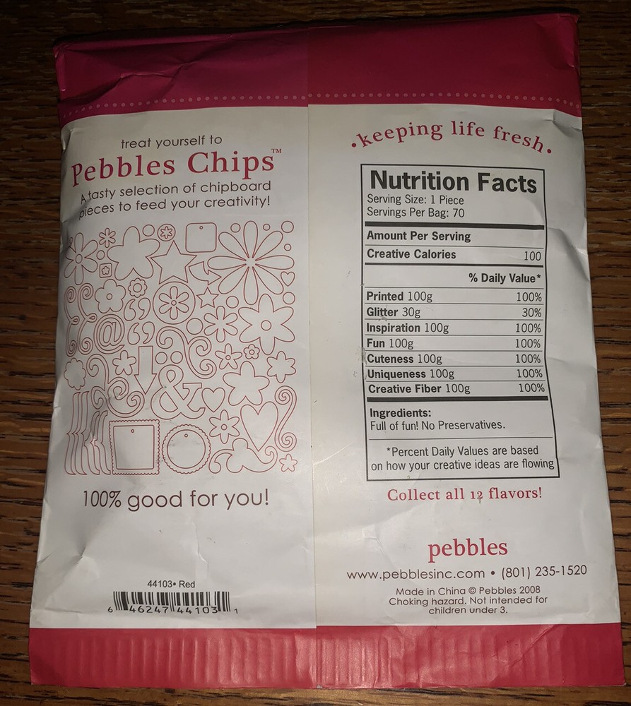 Pebbles Chips Printed & Glittered Red White Chipboard Alphabet 70 Pcs Scrapbook
