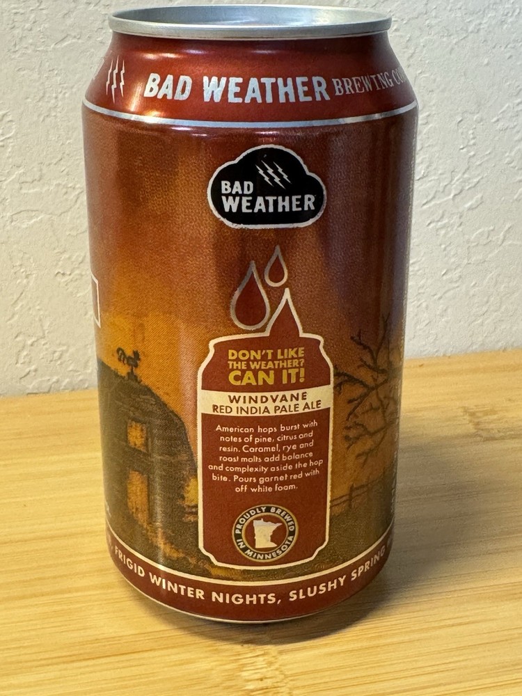 Bad Weather Windvane Red IPA - Empty Beer Can - Bottom Opened - 2019