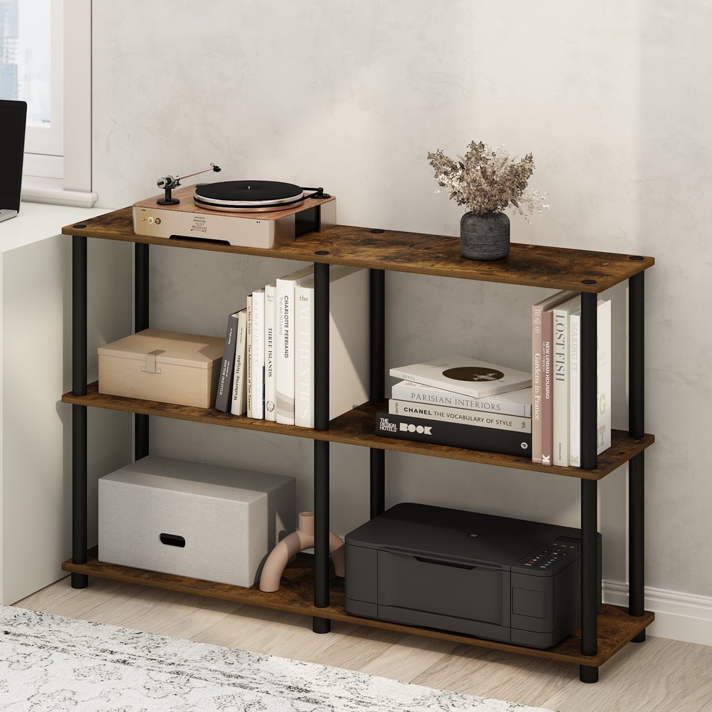 3-Tier Double Size Storage Display Rack Amber Pine/Black