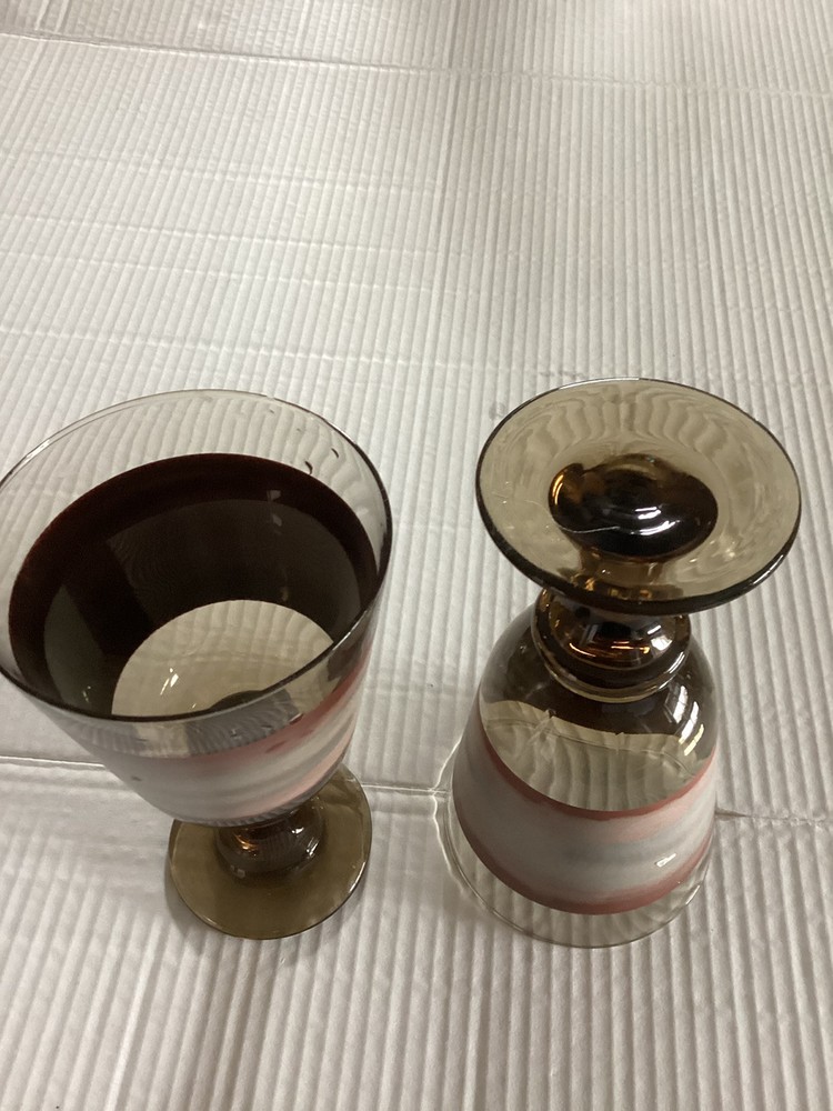 2 Libby sango Nova Brown Stem Wine Or Water Goblets
