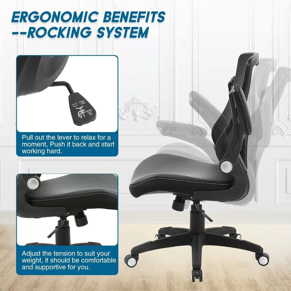 X XISHE Ergonomic Adjustable Height Home Desk, Swivel Mesh Midback Computer