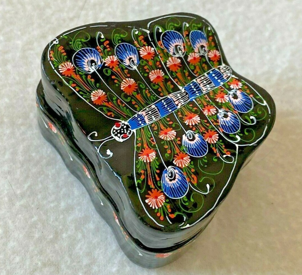 Hand Painted Black Lacquer Butterfly Box