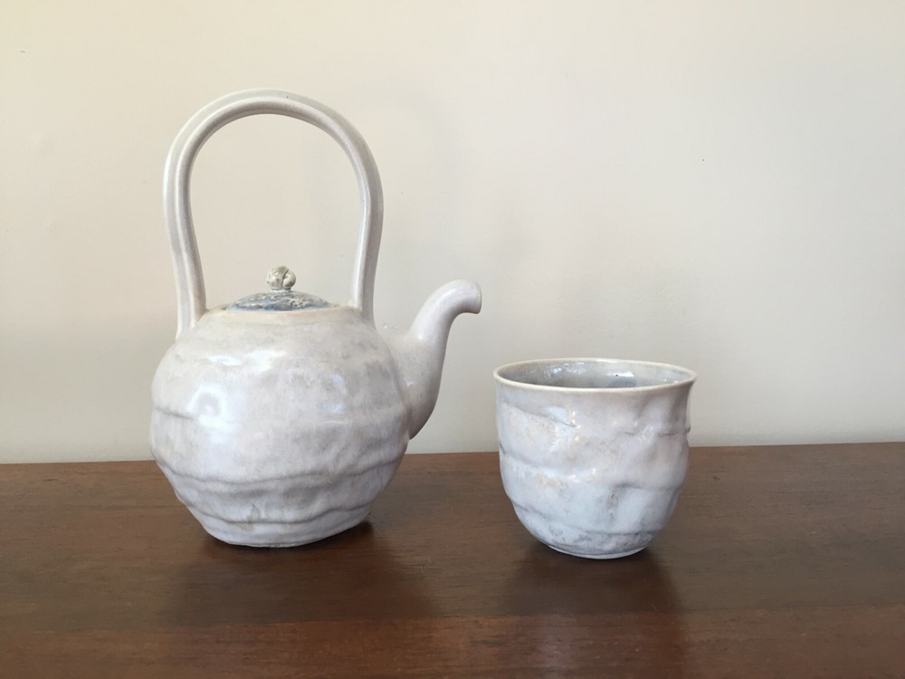 Studio Art Pottery Glazed Teapot & Cup Signed