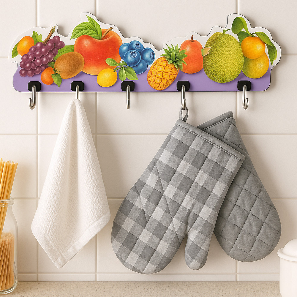 2 Pack Self Adhesive Wall Hooks Rack Fruit Design 5 Hooks Kitchen Key Holder