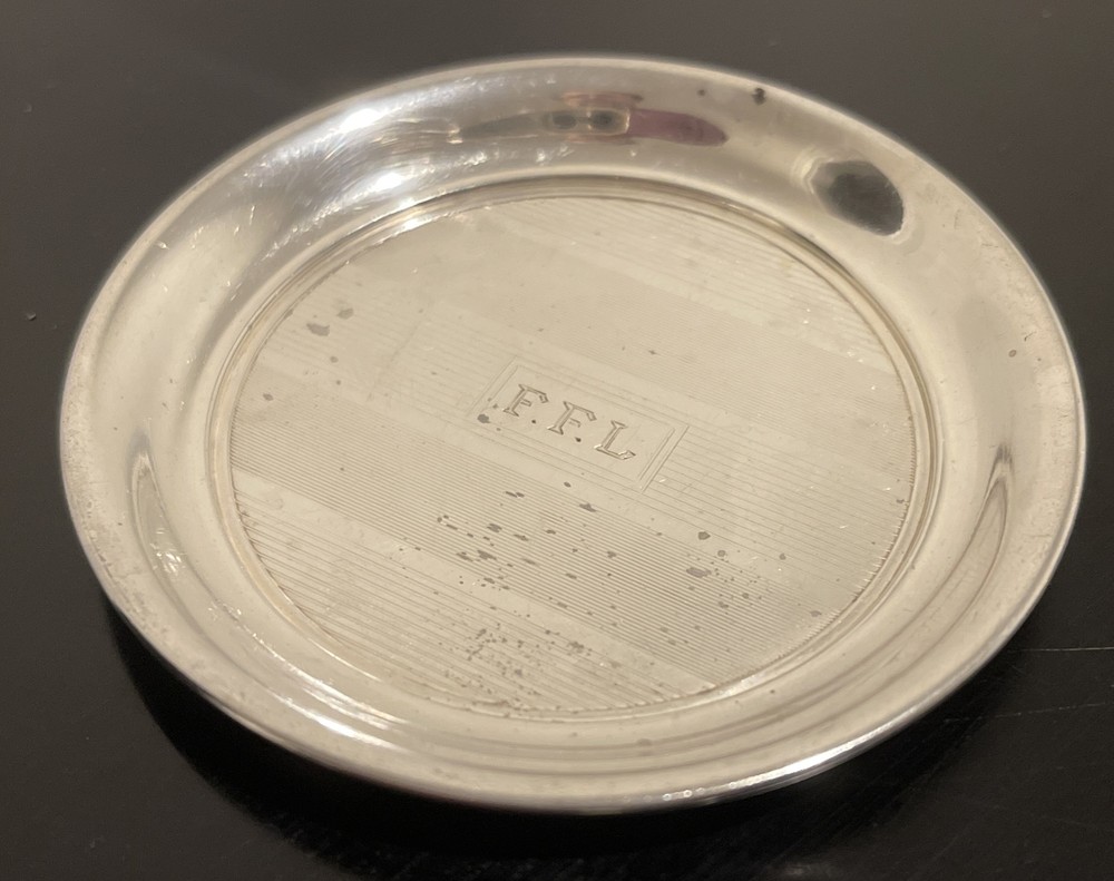 Sterling Silver Turned Engine Small Dish Plate Mono FFL
