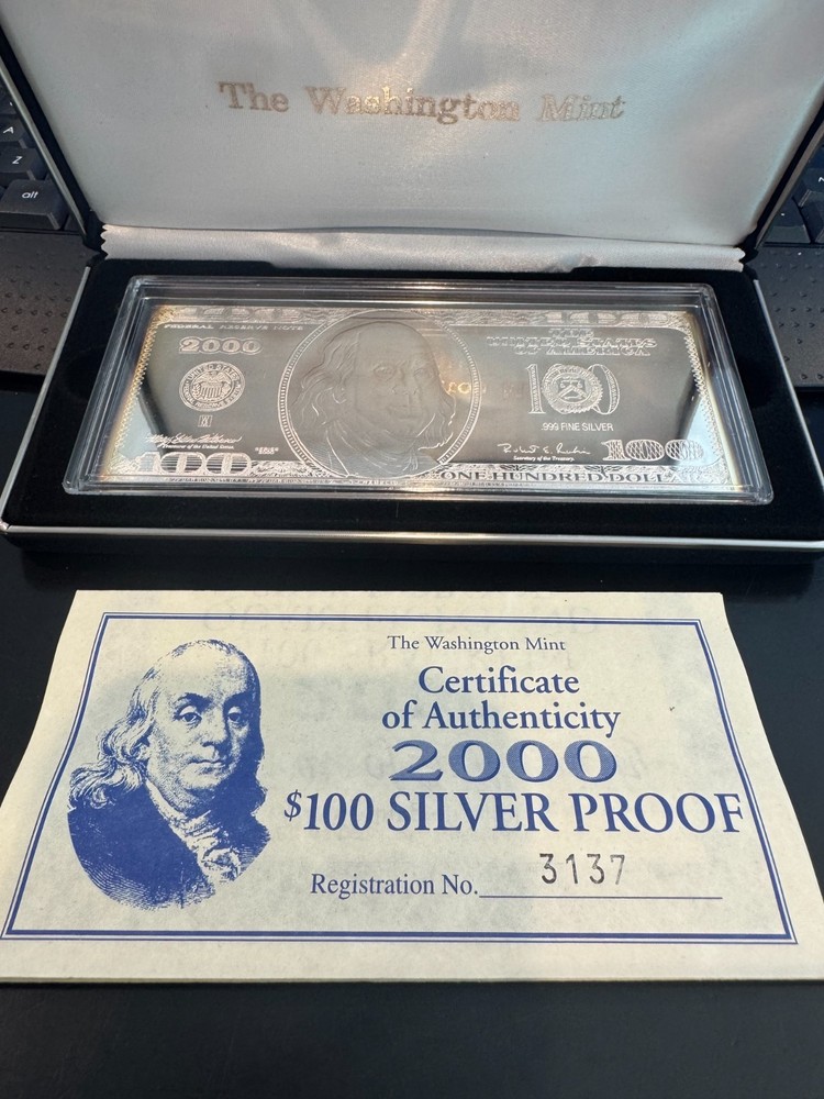 Washington Mint 2000 $100 Silver Proof Certificate