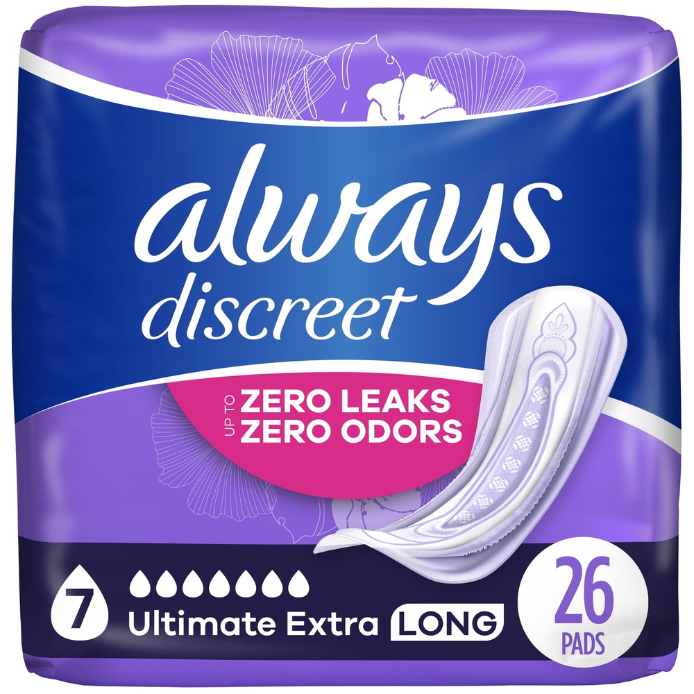 Always Discreet Incontinence Pads, Ultimate Extra Protect Absorbency,Long Length