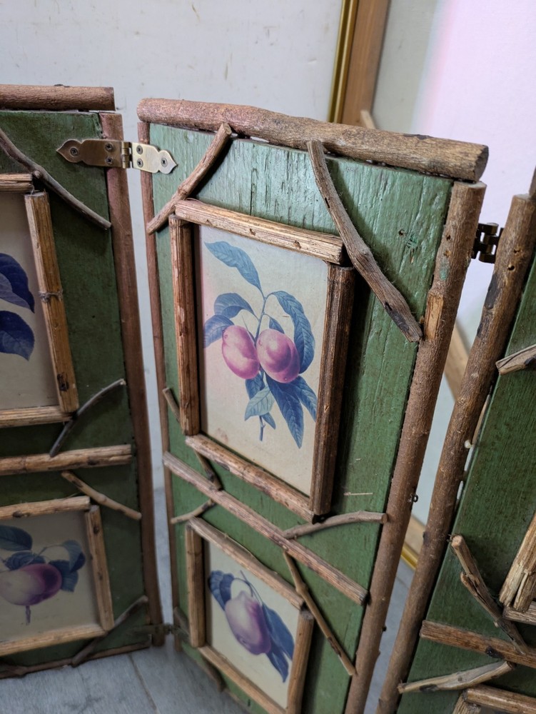 Vintage Rustic Twig Table Top 3-Panel Folding Screen Victorian Boho Chic Asian