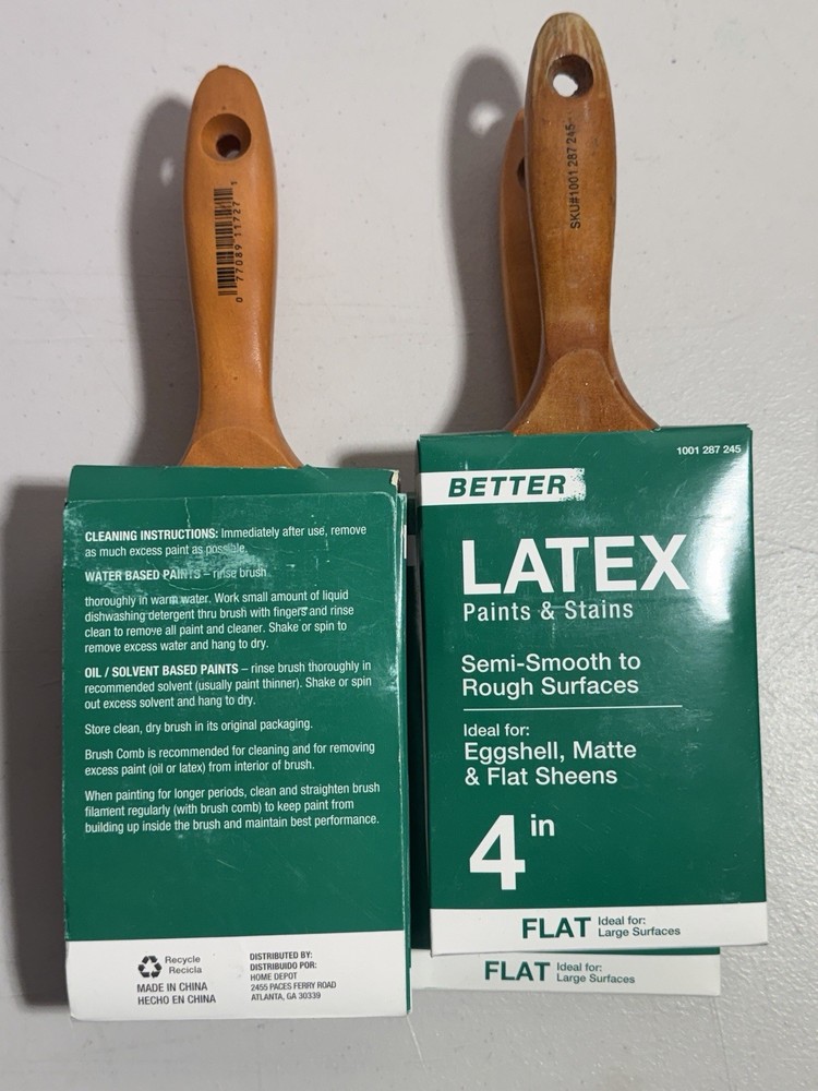 Lot of 4 Better 4" Flat Polyester Paint Brushes General Purpose