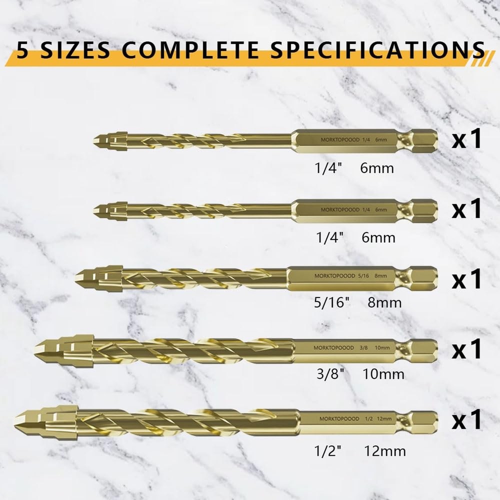 Masonry Drill Bit Set for Ceramic Tile, Concrete Drill Bit with Tungsten Carb...