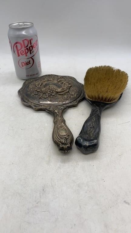 Antique Victorian silver vanity mirror and comb