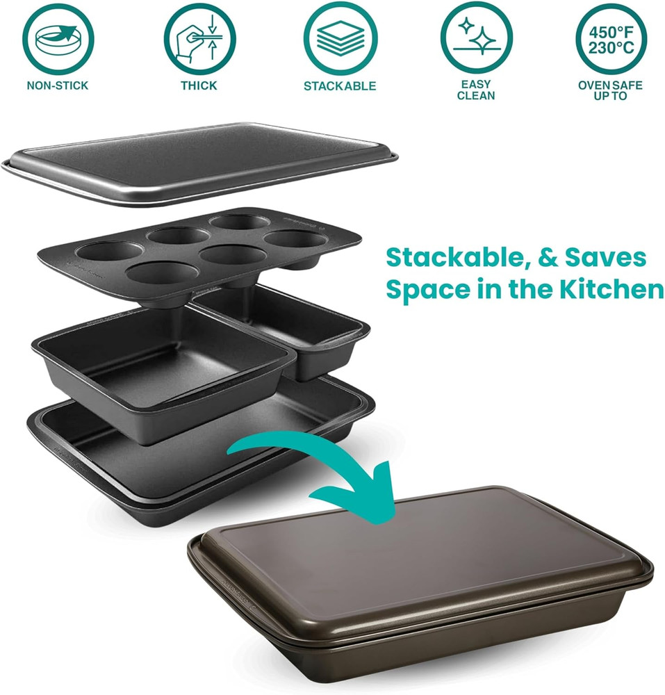 Baker'S Secret Stackable Baking Set of 5 Bakeware Pans, Bakeware Set, Baking Pan