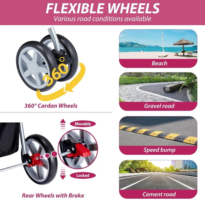 Pet Stroller Dogs Cats Foldable Durable 360° Wheels Comfortable Breathable Mesh