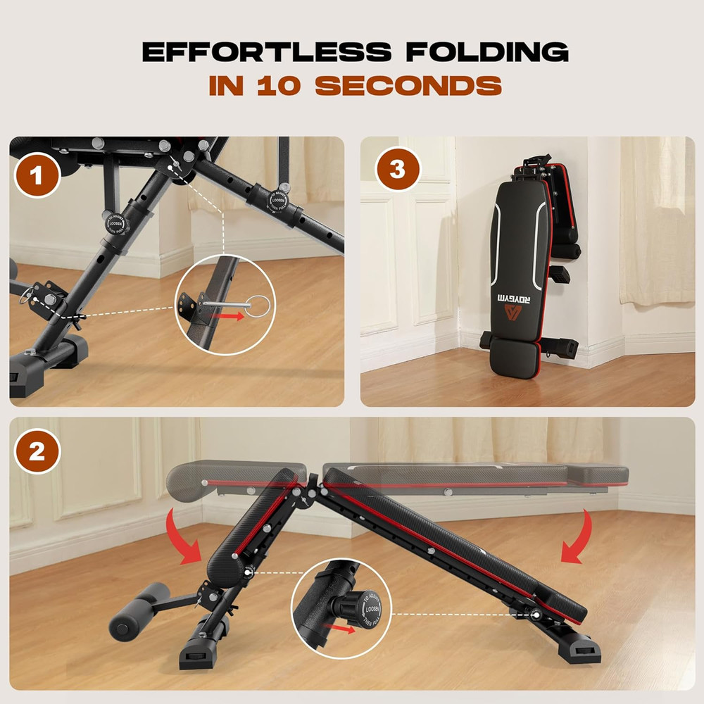 Weight Bench, 880Lbs Capacity Adjustable Workout Bench with Headrest for Bench P