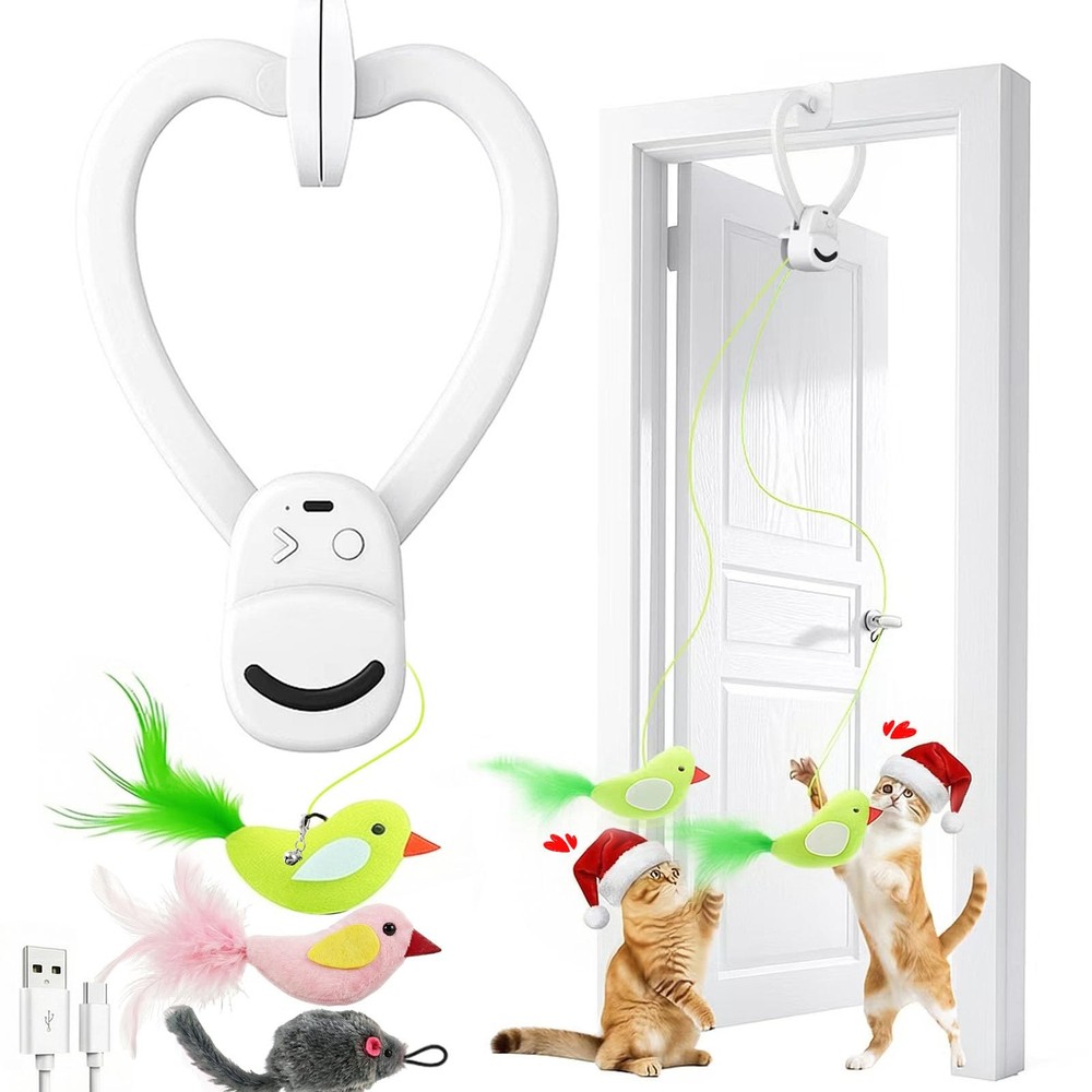 Interactive Cat Toys for Indoor Cats: Automatic Flying Bird Feather White