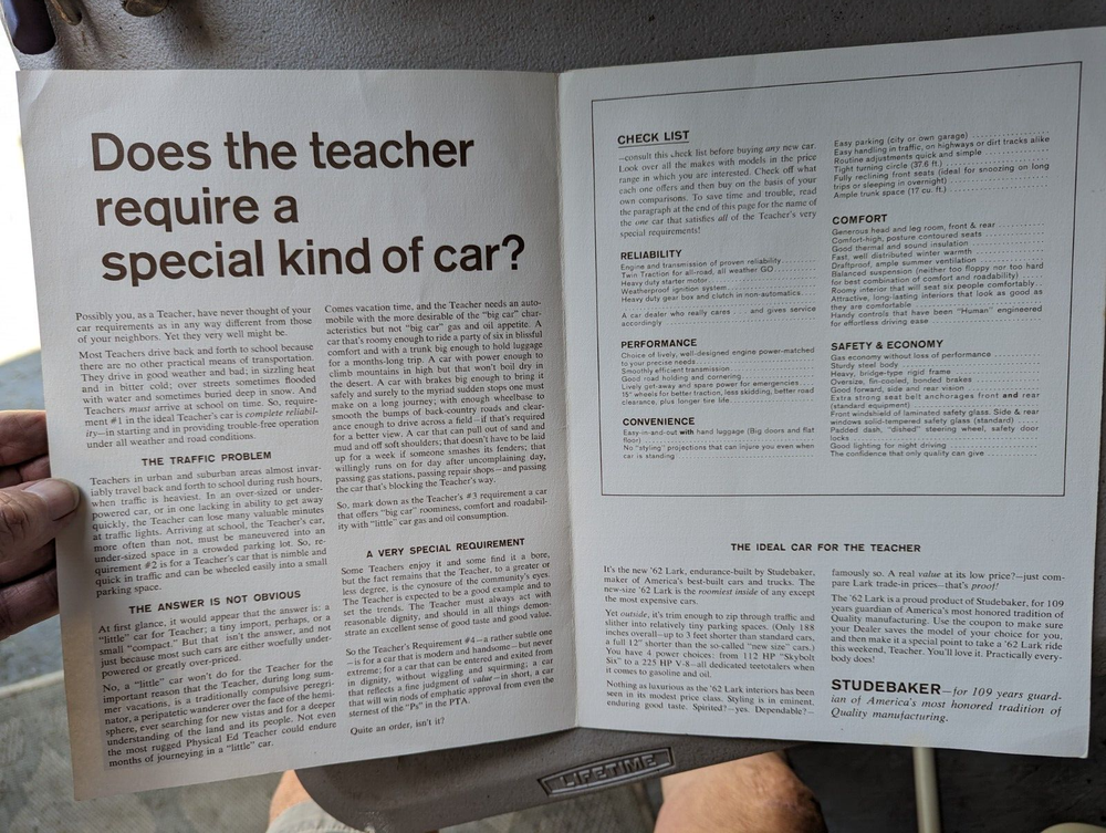 1962 Studebaker Lark Teacher Four Page Brochure