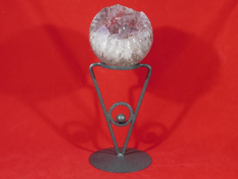 Sphere Display Stand Tall Iron Modern Design Dark Silver