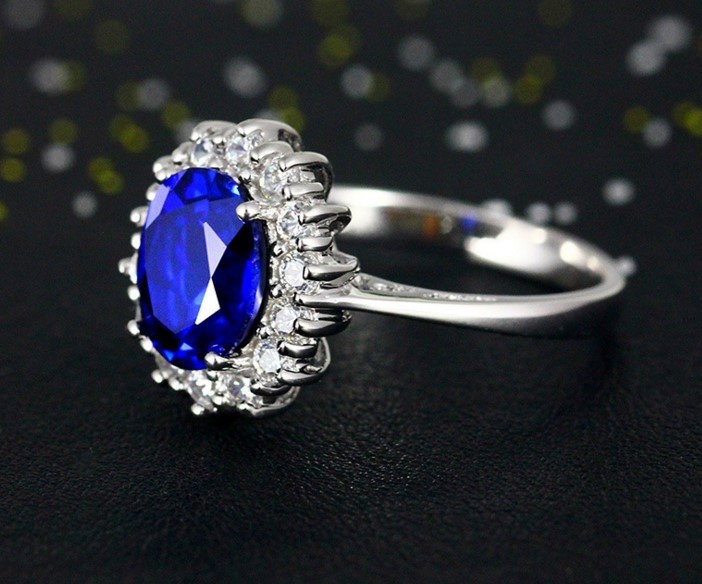 Blue Crystal CZ 925 Sterling Silver Gemstone Ring Open Size 8 Gift Box C15