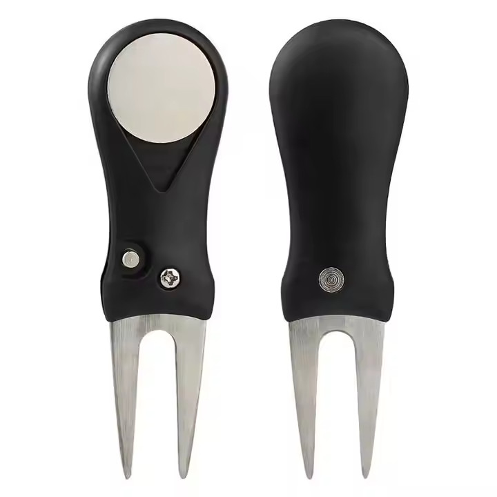 Foldable Golf Divot Tool with Pop-up Button & Magnetic Ball Marker