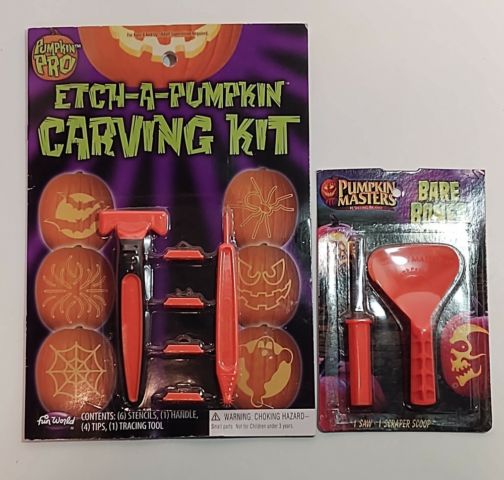 Vintage Halloween Pumpkin Pro Etch-a-Pumpkin Carving Kit & Stencils +Extra Tools