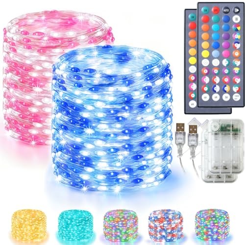 Fairy Lights 34 Colors Changing, 2 Pack Total 2 Pack 60LED/40FT (Battery+USB)