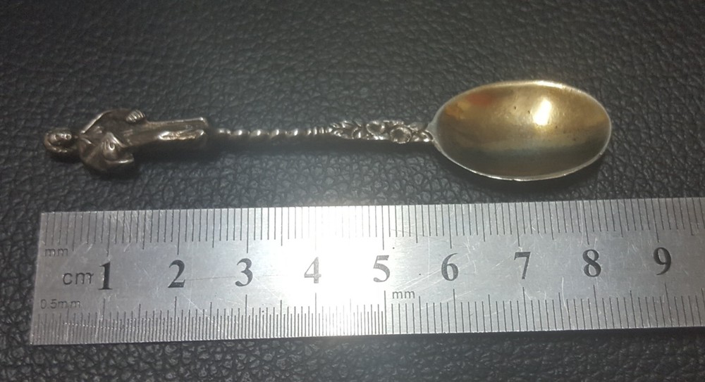 Antique Silver Small Spoon with Scholar Figure Made in Germany 1800's
