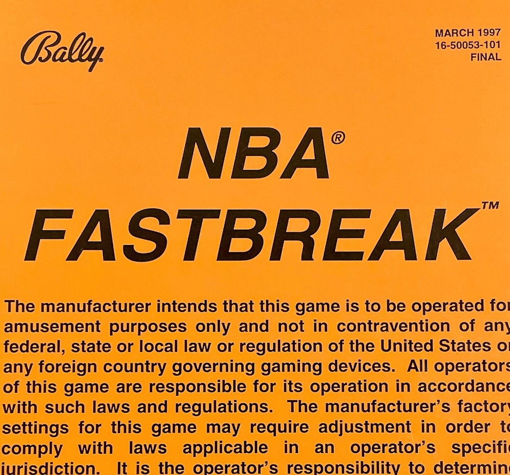 Bally NBA Fastbreak Pinball Machine Game Manual Schematics ORIGINAL